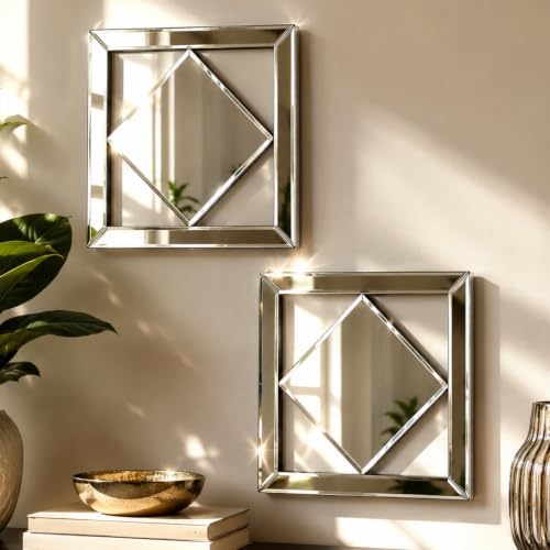 Square Decorative Wall Mirror 12 x 12 Inch, Modern Wall Mounted Accent Mirror by OPULINEA