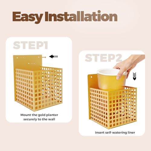 Self-Watering Wall Mount Planter – Gold Indoor Plant Holder Wall Hanging - Image 6