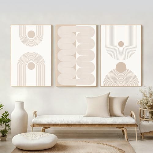 SAFERRYHOME Boho Neutral Abstract Beige Modern Wall Art Set of 3 - Image 6