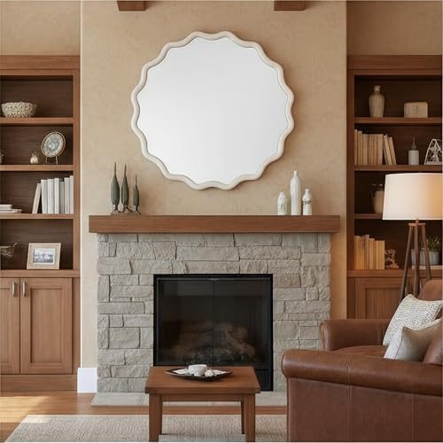 GDFStudio 36 Inch Wavy Round Solid Wood Frame Mirror, Bohemian Decorative Wall - Image 5