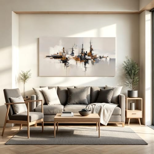 Grey Color Block Abstract Canvas Wall Art Decor - Image 5