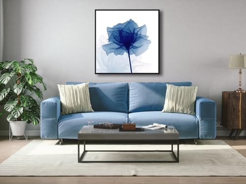 Pyradecor Large Black Framed Wall Art Blue Flickering Flower Canvas Prints - Image 2