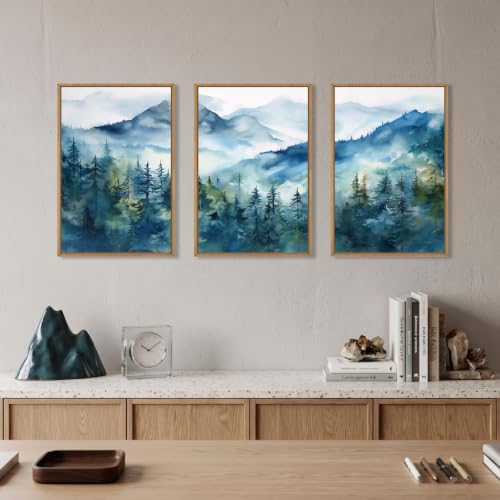 Celestdeco Blue Ridge Mountain Forest Framed Canvas Wall Art Set-16"x24"x3 - Image 3