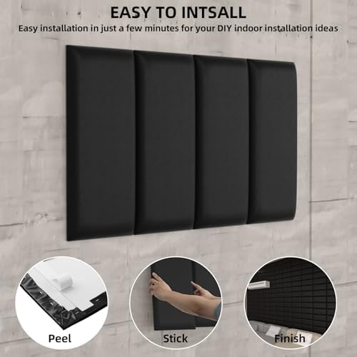 Peel and Stick Headboard Black Upholstered Wall Panels, 4 Panels Sized 7.8" x - Image 5