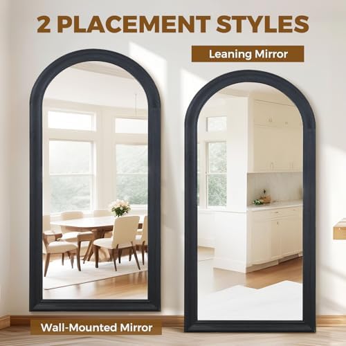 71x32 Solid Wood Arched Full Length Mirror, Elegant Black Finish - Image 5