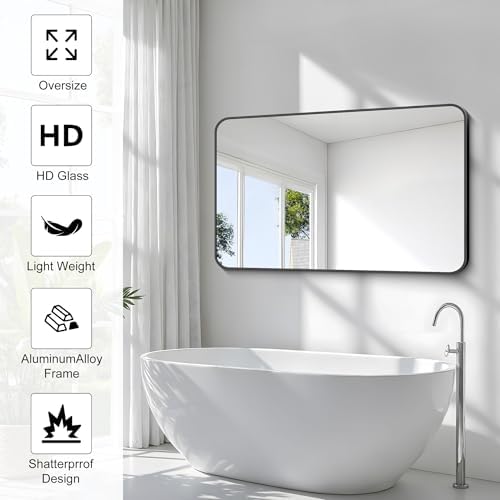 BONEWEI 30x48 inch Bathroom Mirror, Wall Mounted Bathroom Frame Vanity Mirror - Image 5