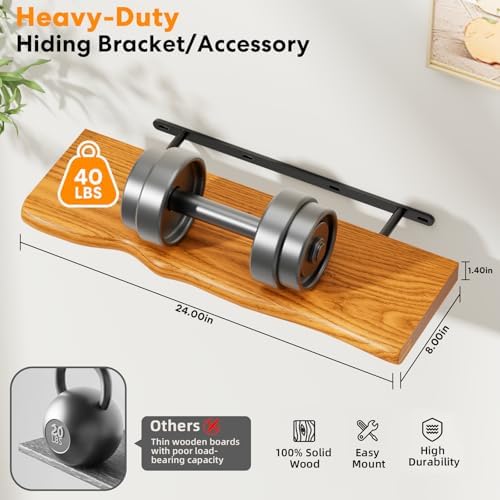 Organic Wavy Edge Floating Shelves, Hidden Brackets, 2 Pack 24 in - Image 3