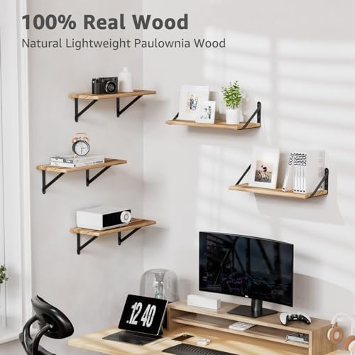 COCOYA Wall Shelves 7.3" Deep Solid Paulownia Wood - Image 6
