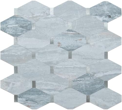 DICOFUN 1 Sheet Grey Marble Long Octagon Peel and Stick Backsplash, Faxu Stone by DICOFUN