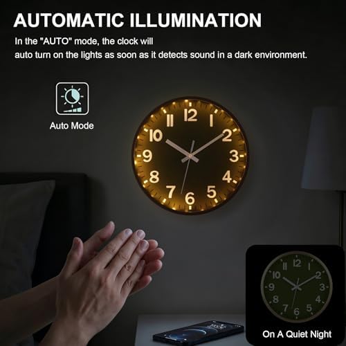 JoFomp Green Wall Clocks Battery Operated Night Glow, 12 Inch Sound Control - Image 3