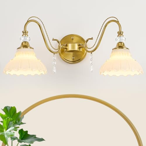 Vintage Bathroom Vanity Light, 2-Light Brushed Gold Finish Wall Sconce by Unknown