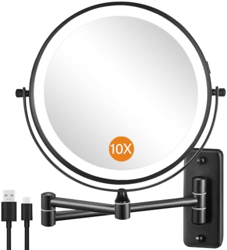 DECLUTTR Rechargeable Wall Mounted Lighted Makeup Mirror, 8 inch 10X Magnifying by DECLUTTR