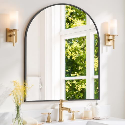 Arched Wall Mirror 40x30 Inch Black Bathroom Vanity Mirror by SageNest