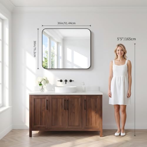 2pcs Bathroom Mirror, 36 x 30 inch Metal Framed Black Rectangle Mirror - Image 2