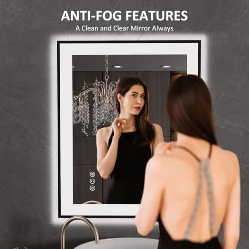 LOAAO 24"X30" LED Bathroom Mirror Black Framed - Image 2