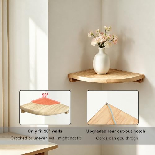 Solid Wood Floating Corner Shelf, 7.1 in Wall Mount Round End - Image 4