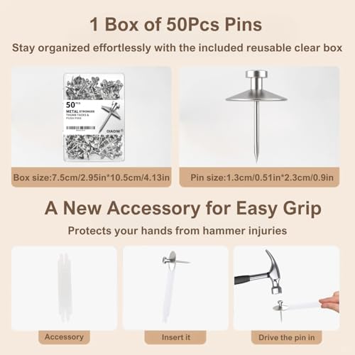 50Pcs Silver Nails for Hanging Pictures Heavy Duty Thumb Tacks for wall - Image 2