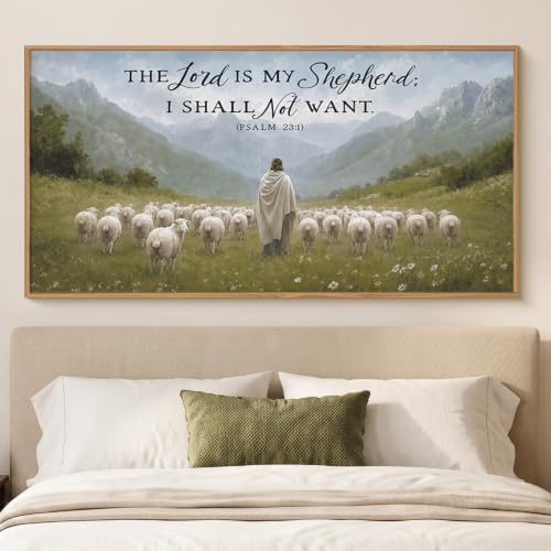 LHIUEM Large Christian Bible Verse Framed Canvas Wall Art, Jesus - Image 5