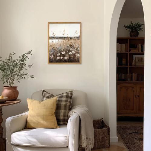 KBKBART Vintage Wall Art Framed, Retro Countryside Autumn Wildflower Field - Image 3