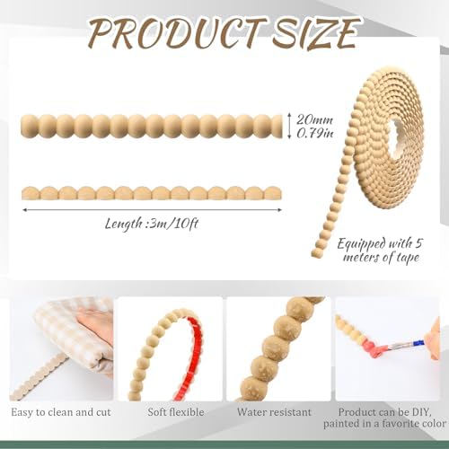 Leinuosen Flexible Bead Molding Trim Peel and Stick Wood 10ft /20 mm - Image 2