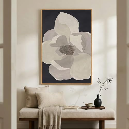 Large Framed Neutral Black and White Floral Wall Art, 1 Piece 24x36 In - Image 2