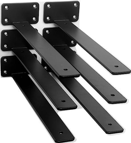 6 Pack - 12 inch Black Hidden L Shelf Bracket Iron Floating Shelf Brackets by MHMYDZ