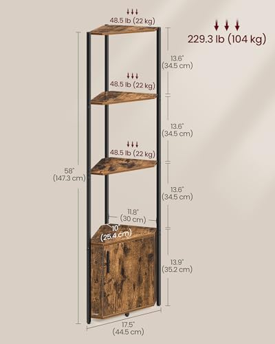 VASAGLE Corner Shelf with Cabinet, 5-Tier Freestanding Bookshelf - Image 3