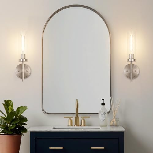 SANTOSTOCK Brushed Nickel Wall Sconces Set of 2, Hardwired Bathroom Sconces - Image 3