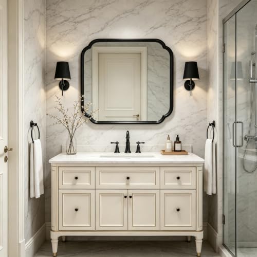 Ferytange 24 x 24 Inch Matte Black Metal Framed Bathroom Vanity Mirror - Image 2