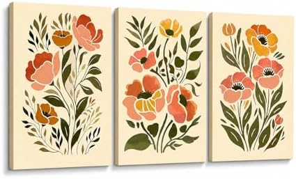 3Pcs Boho Floral Canvas Wall Art Abstract Botanical Flower Prints Minimalist by Unknown