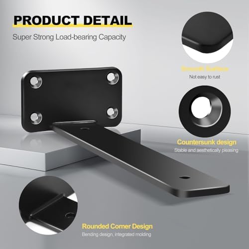 12 Pack - 16 inch Black Hidden L Shelf Bracket Iron Floating Shelf Brackets - Image 5