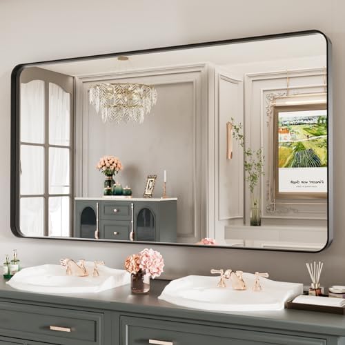 LOAAO Black Metal Framed Bathroom Mirror - Image 3