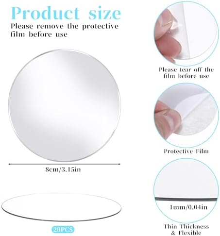 Trinkrittey 20pcs Mini Acrylic Round Mirror Tiles, 3in Self-Adhesive, Classic - Image 2