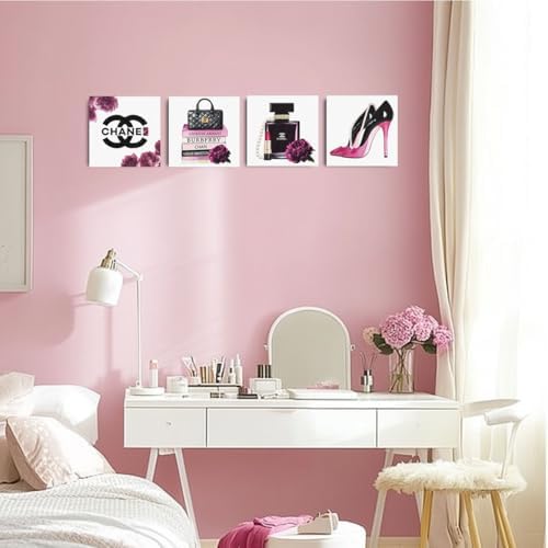 4 Pcs Framed Fashion Canvas Wall Art Pink Pictures Wall Decor - Image 4