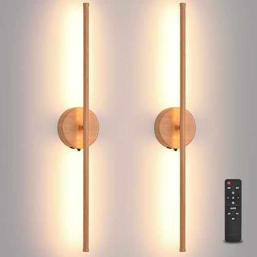 Wall Sconces Battery Operated Set of Two, Faux Wood Texture Finish Wall Lights by Unknown