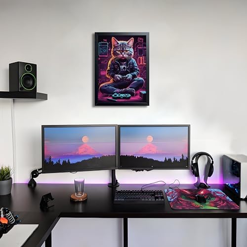 Framed Gamer Cat Canvas Wall Art, Kitten Playing Video Game Wall Decor - Image 5