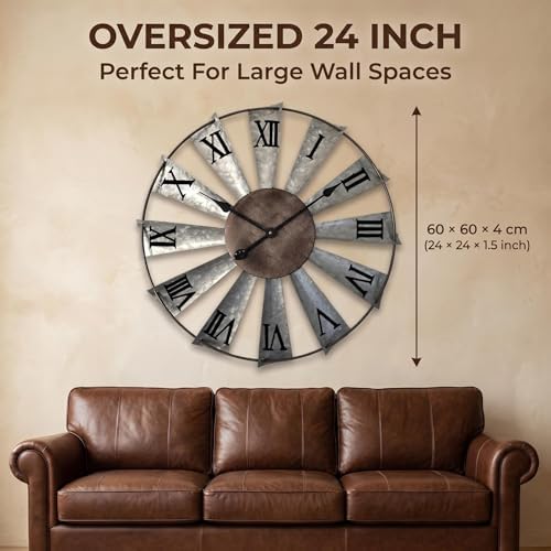 Mrocioa Windmill Distressed Metal Wall Clocks Rustic Large Decorative Clock - Image 4