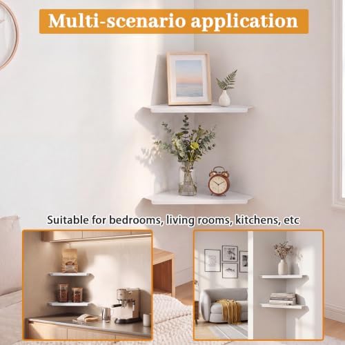 White Corner Floating Shelves Wall Mounted, Metal Set of 2 - Image 3