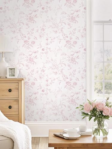 Ismoon Pink Floral Peel and Stick Wallpaper Vintage French - Image 3