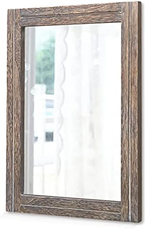 AAZZKANG Large Mirror with Wood Framed 28"x20" Rectangle Rustic Wall Mirror by AAZZKANG