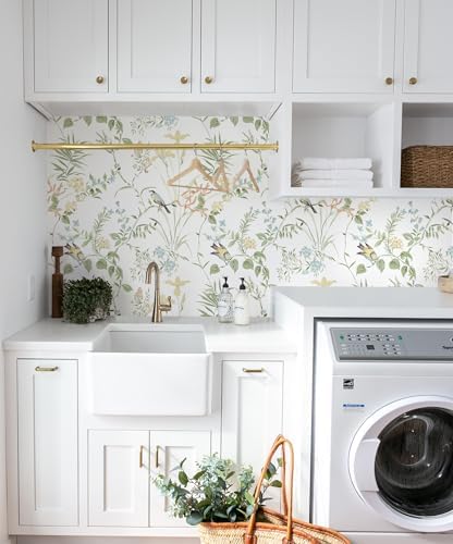 Erfoni Boho Floral Peel and Stick Wallpaper Green Floral Birds Wallpaper - Image 7