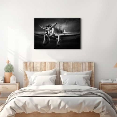 Large Propeller Aircraft Wall Art Black and White Airplane Bedroom Wall Decor - Image 3