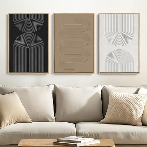 Framed Black and White Neutral Abstract Wall Art set, 3 Piece Cnavas Prints by Cuspin