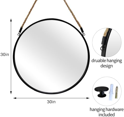 POZINO 30" Large Round Hanging Mirror, Circle Wall Mirror - Image 2
