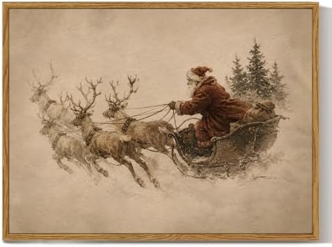 ARPEOTCY Vintage Winter Christmas Framed Wall Art, Santa Reindeer by ARPEOTCY