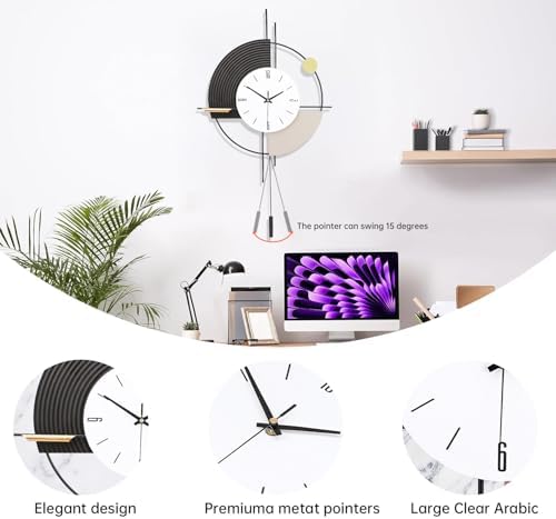 Wall Clock with Pendulum, Silent Quality Quartz Battery Operated, Large Wall - Image 3
