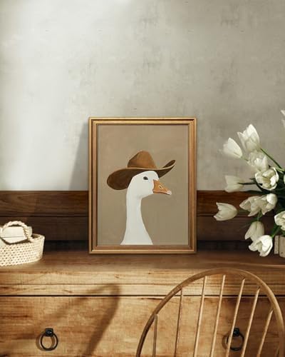KBKBART Gold Framed Wall Art Western Silly Cowboy Goose Wall Decor 12x16in - Image 4