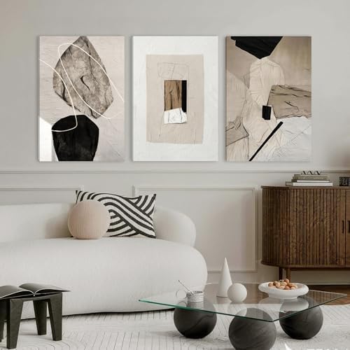 EJPFOGV Triptych Neutral Abstract Wrapped Canvas Wall Art 20x30 inches x3 - Image 3