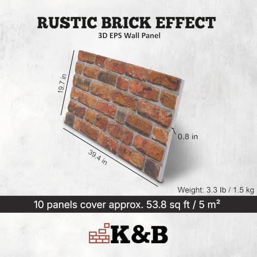 K&B Panels 3D Wall Panels, Rustic Brick Effect Styrofoam Wall Panelling Kit - Image 3