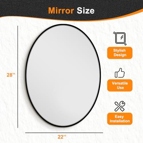 Delma 28x22 Black Oval Bathroom Mirror - Image 4